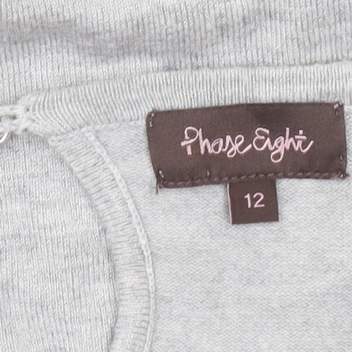 Phase Eight Women’s Grey Beaded Round Neck Short Sleeve Pullover Jumper Size 12