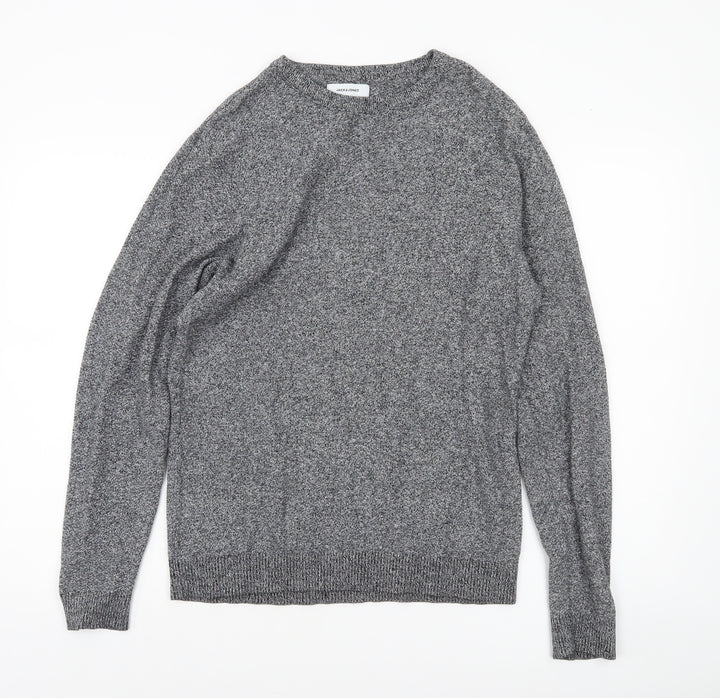 Jack & Jones Men’s Grey Cotton Crew Neck Pullover Jumper Size M