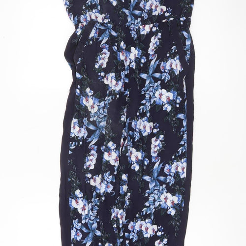 Oasis Women's Navy Floral Viscose Jumpsuit Size 8 Sleeveless Summer