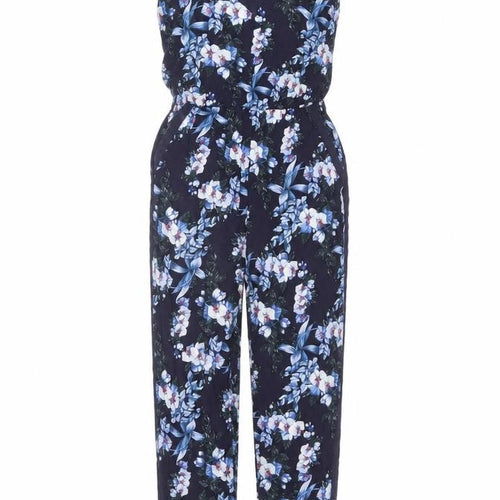 Oasis Women's Navy Floral Viscose Jumpsuit Size 8 Sleeveless Summer