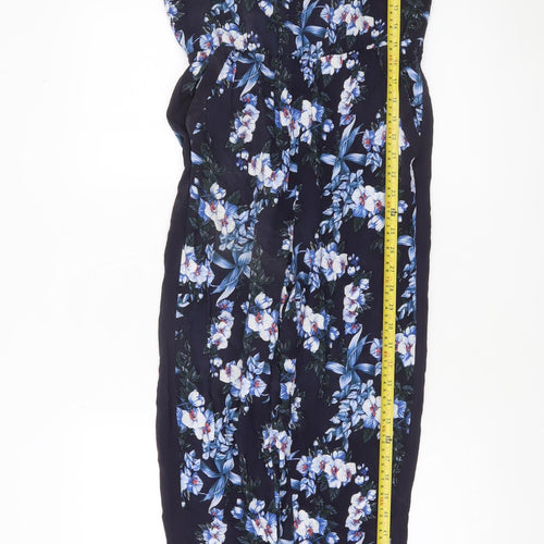 Oasis Women's Navy Floral Viscose Jumpsuit Size 8 Sleeveless Summer