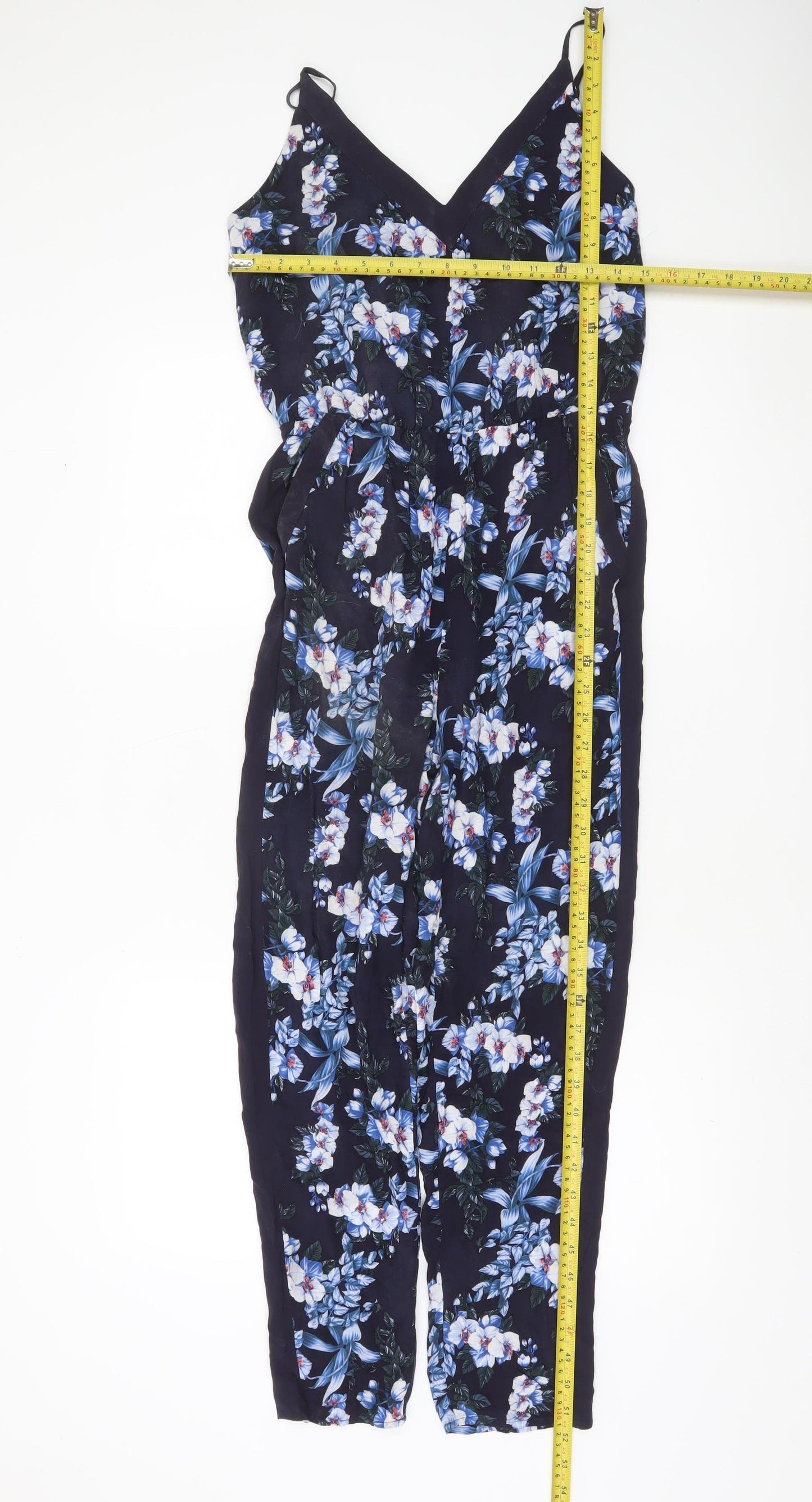 Oasis Women's Navy Floral Viscose Jumpsuit Size 8 Sleeveless Summer