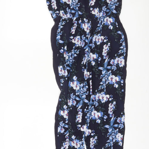 Oasis Women's Navy Floral Viscose Jumpsuit Size 8 Sleeveless Summer