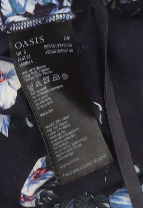 Oasis Women's Navy Floral Viscose Jumpsuit Size 8 Sleeveless Summer