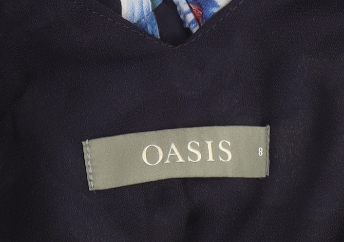 Oasis Women's Navy Floral Viscose Jumpsuit Size 8 Sleeveless Summer