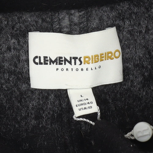 Clements Ribeiro Women Black Wool Blend Collared Cardigan Size 14