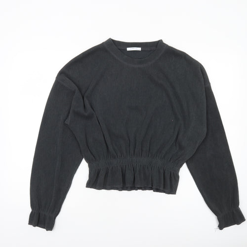 Zara Women Black Cropped Knit Blouse Size 12 Long Sleeve