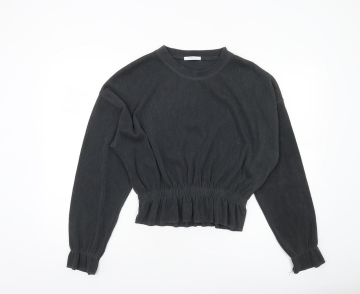 Zara Women Black Cropped Knit Blouse Size 12 Long Sleeve