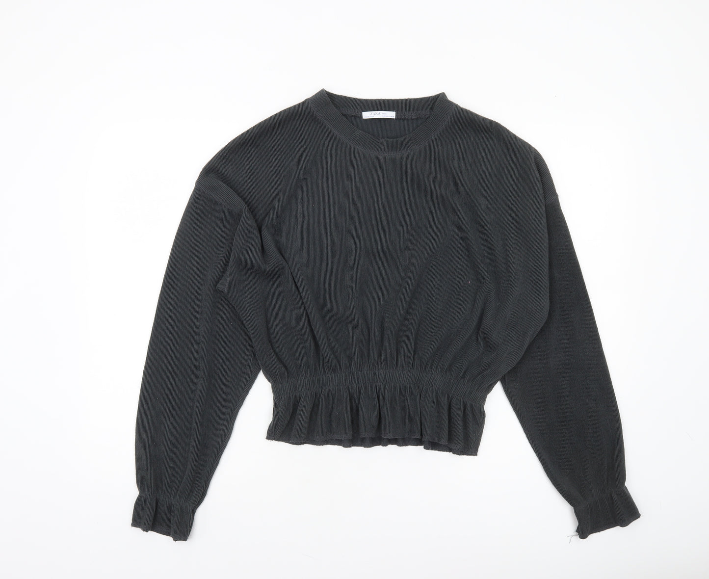 Zara Women Black Cropped Knit Blouse Size 12 Long Sleeve