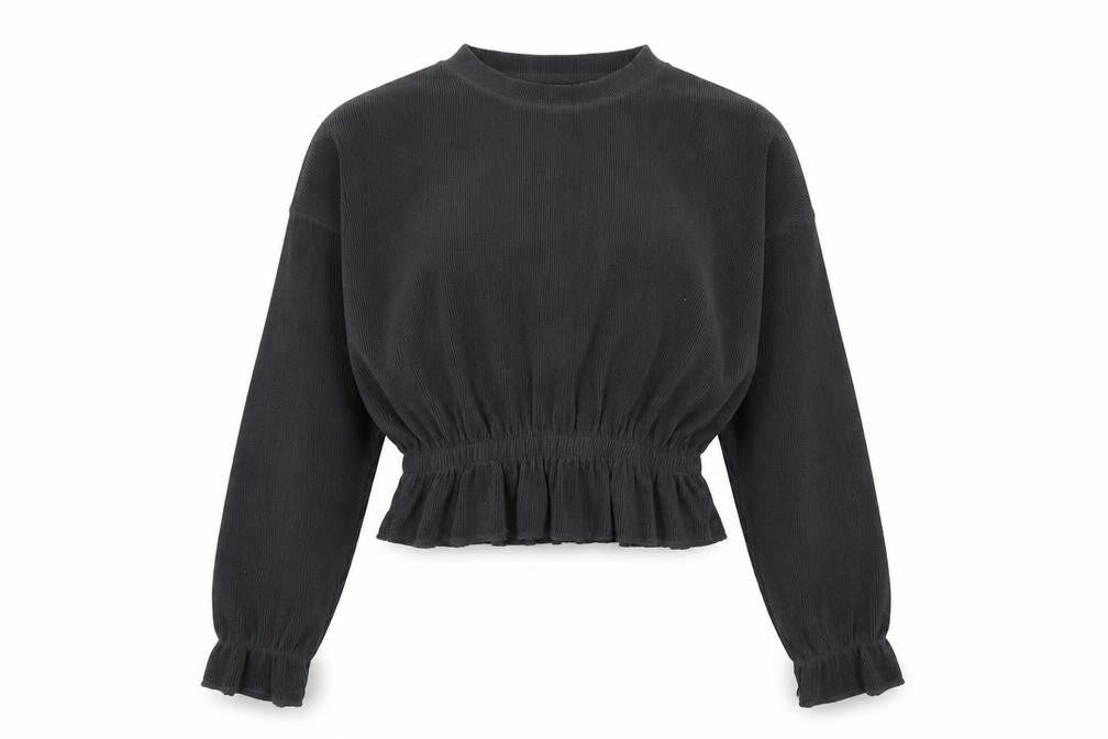 Zara Women Black Cropped Knit Blouse Size 12 Long Sleeve