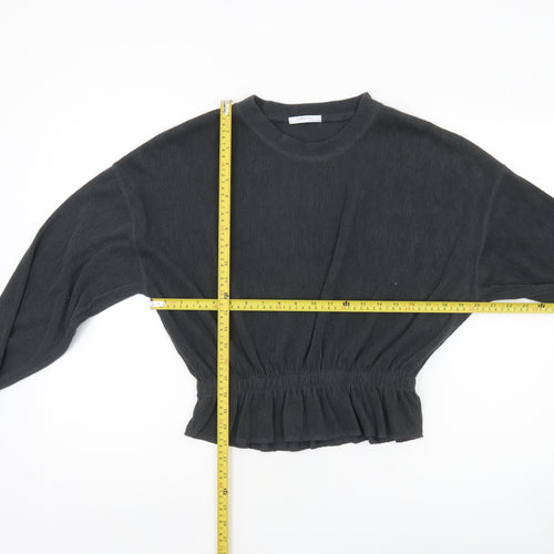 Zara Women Black Cropped Knit Blouse Size 12 Long Sleeve