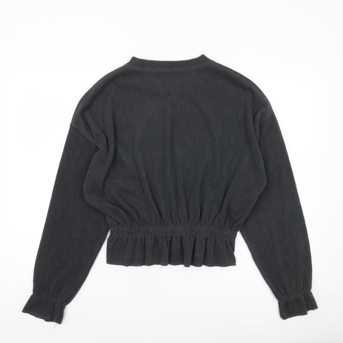 Zara Women Black Cropped Knit Blouse Size 12 Long Sleeve