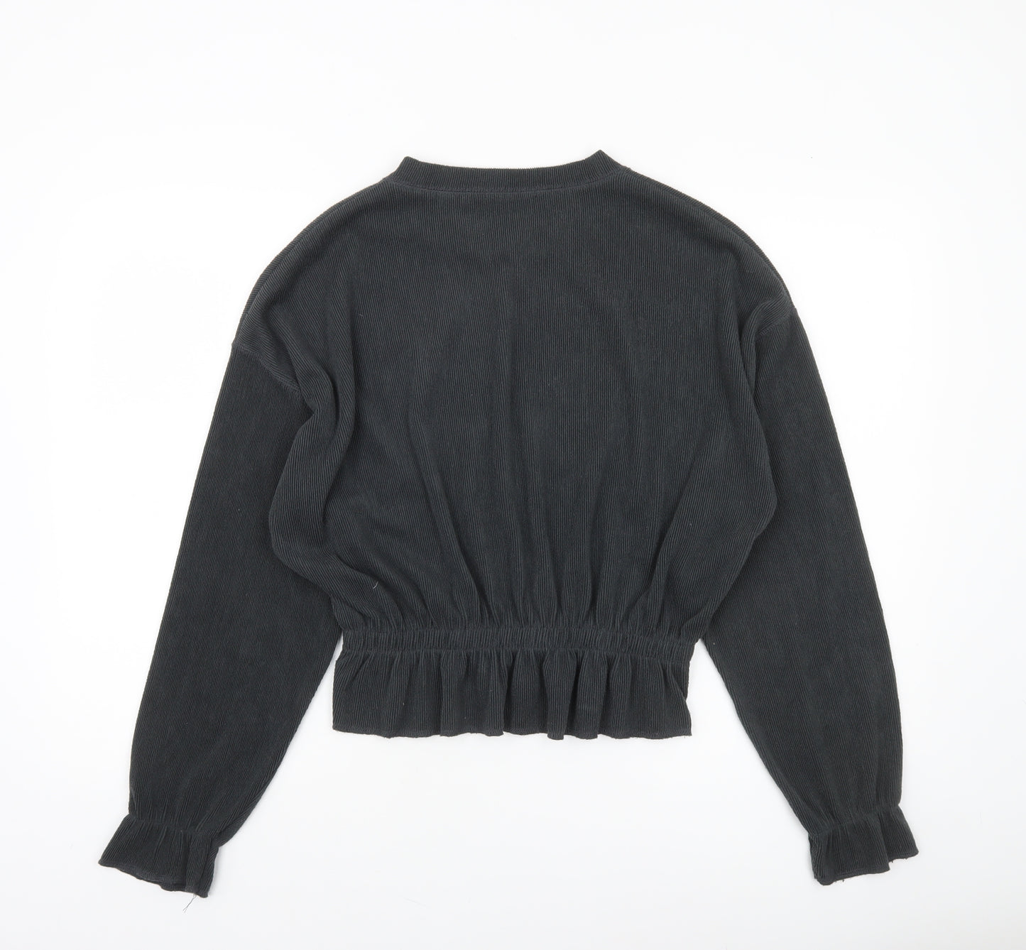 Zara Women Black Cropped Knit Blouse Size 12 Long Sleeve