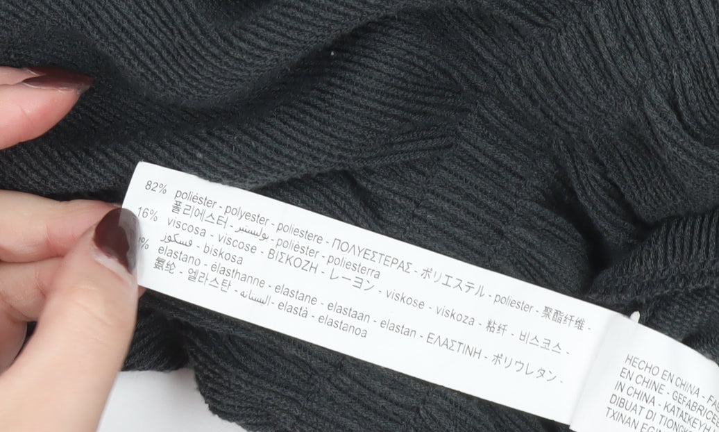 Zara Women Black Cropped Knit Blouse Size 12 Long Sleeve