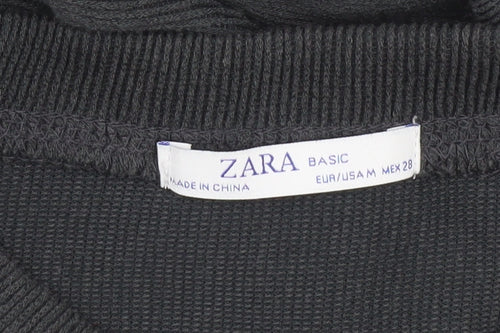 Zara Women Black Cropped Knit Blouse Size 12 Long Sleeve