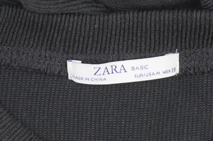 Zara Women Black Cropped Knit Blouse Size 12 Long Sleeve