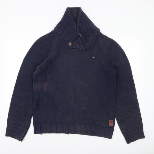 Hilfiger Denim Men's Blue Cotton Shawl Collar Pullover Jumper M