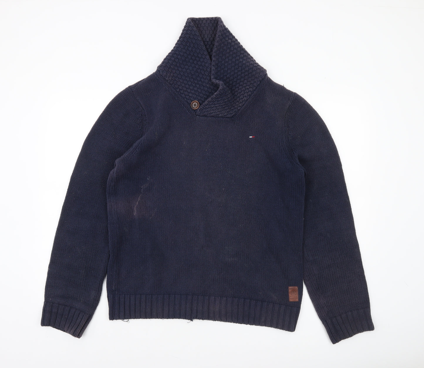 Hilfiger Denim Men's Blue Cotton Shawl Collar Pullover Jumper M