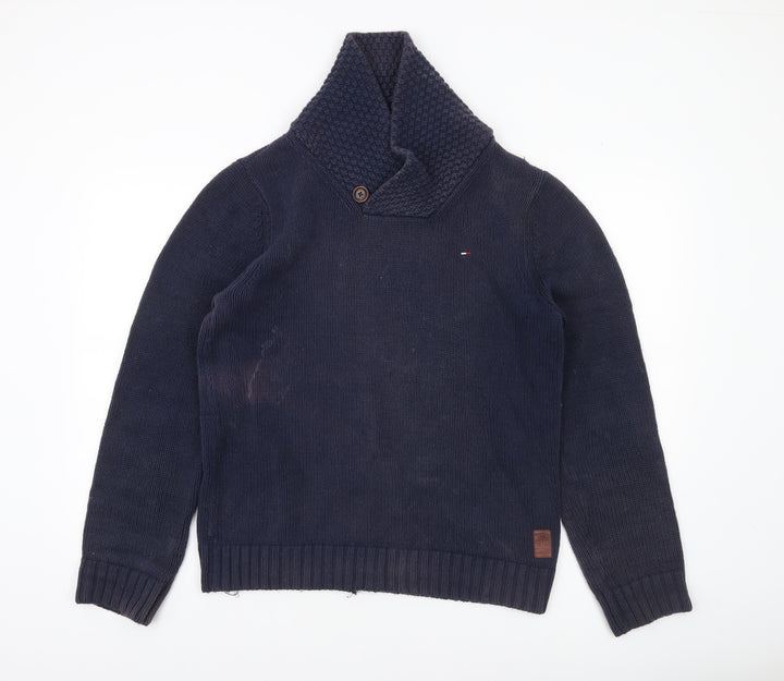 Hilfiger Denim Men's Blue Cotton Shawl Collar Pullover Jumper M