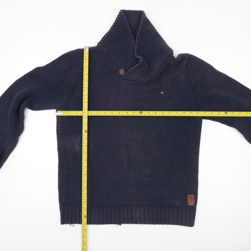 Hilfiger Denim Men's Blue Cotton Shawl Collar Pullover Jumper M