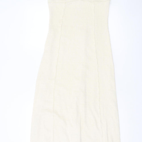 Zara Women Ivory Knit Bodycon Midi Dress Size S