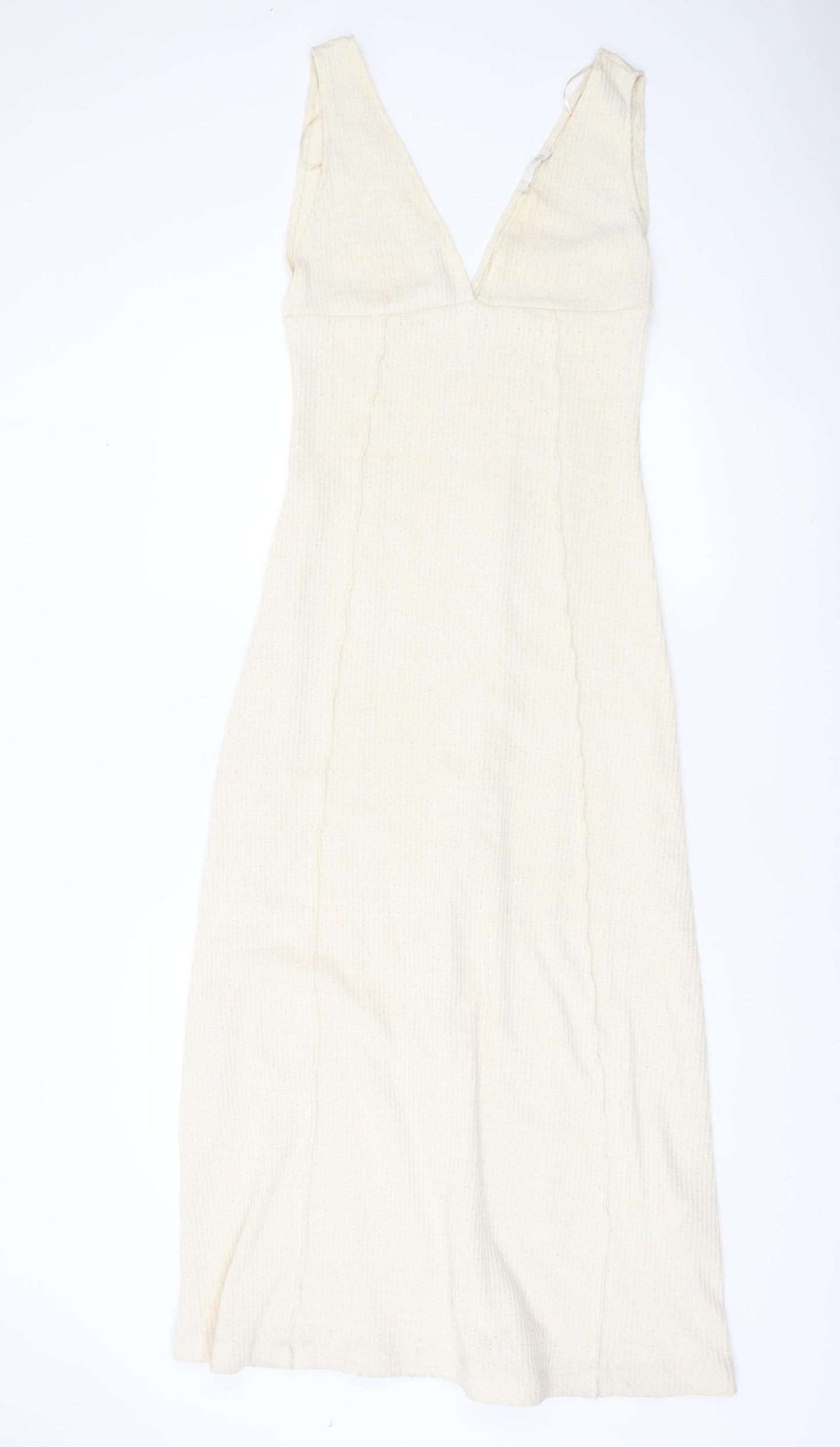 Zara Women Ivory Knit Bodycon Midi Dress Size S