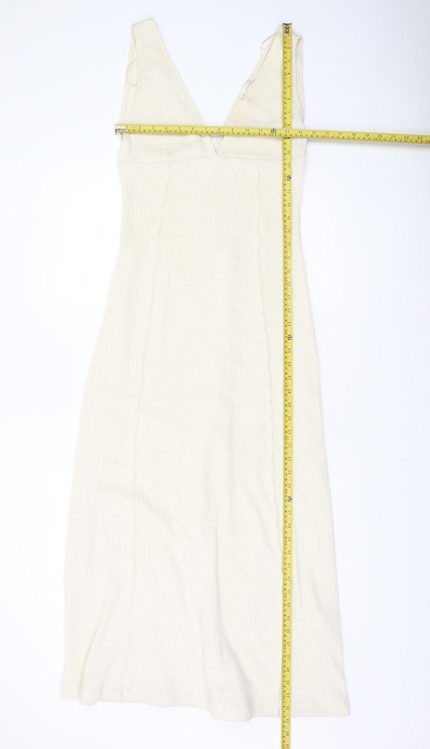 Zara Women Ivory Knit Bodycon Midi Dress Size S
