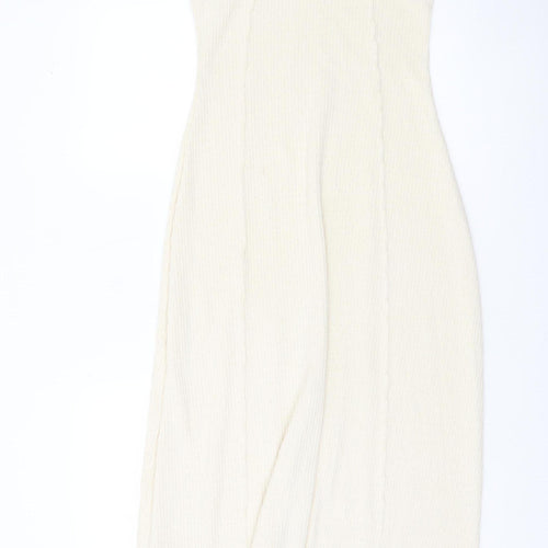 Zara Women Ivory Knit Bodycon Midi Dress Size S