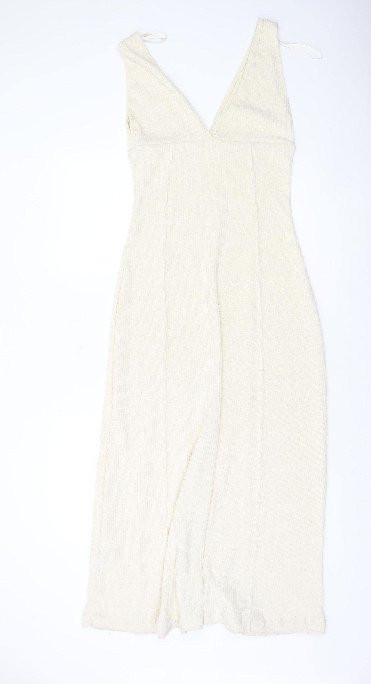 Zara Women Ivory Knit Bodycon Midi Dress Size S