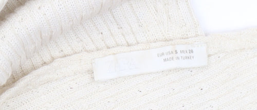 Zara Women Ivory Knit Bodycon Midi Dress Size S