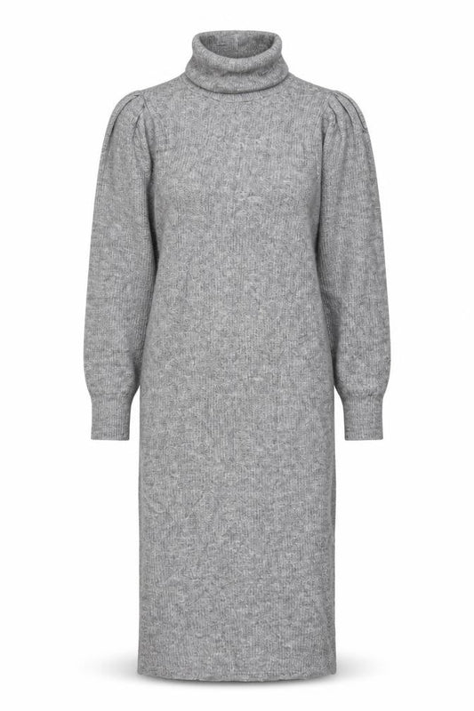 Front view of ASOS DESIGN Women’s Grey Knit Roll Neck Bodycon Midi Dress, size UK 6