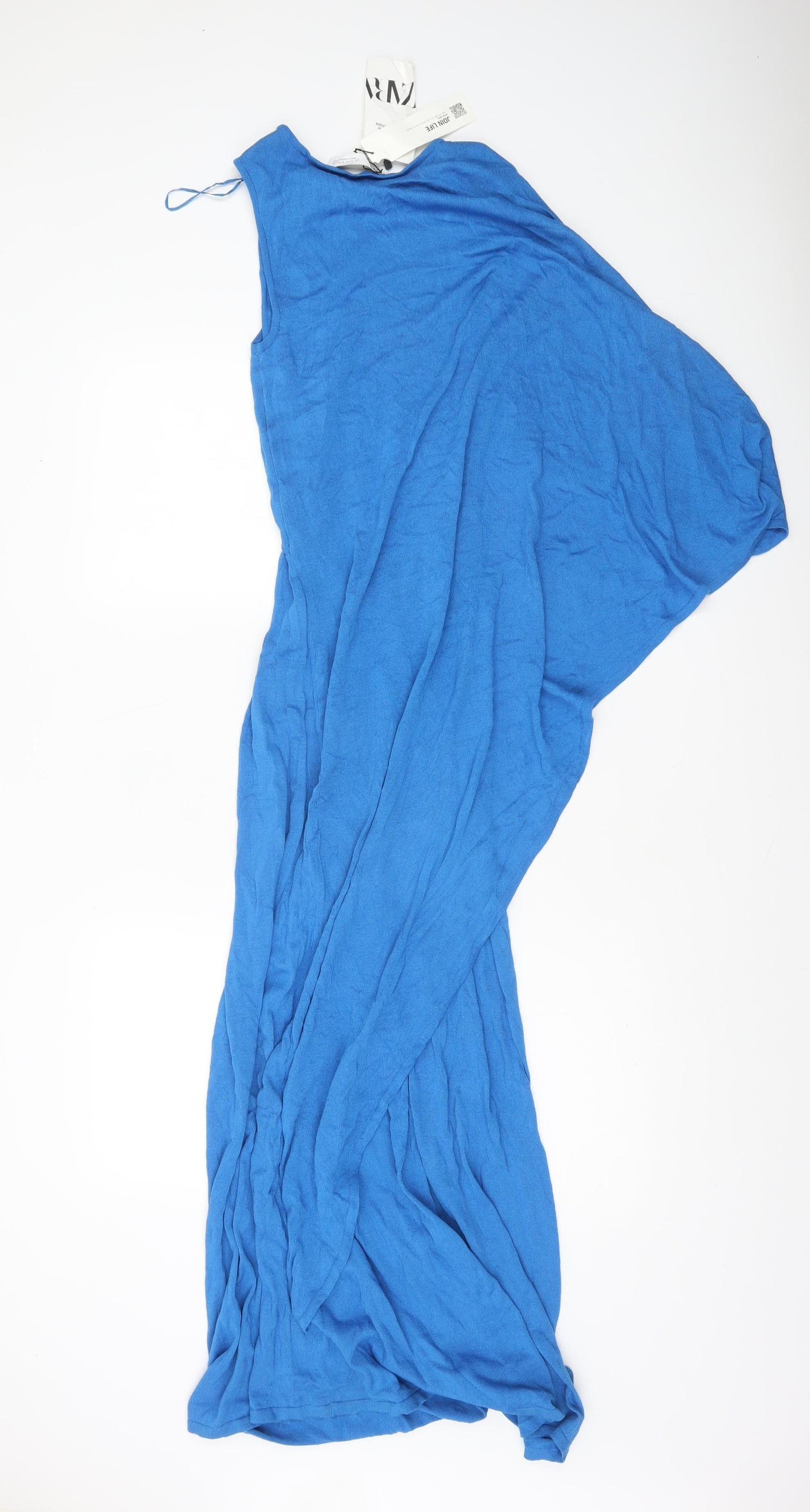 Zara Women Blue Asymmetric Long Sleeveless Knit Dress Size S