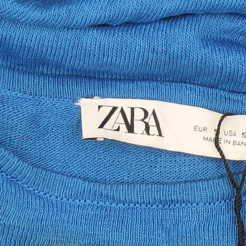 Zara Women Blue Asymmetric Long Sleeveless Knit Dress Size S