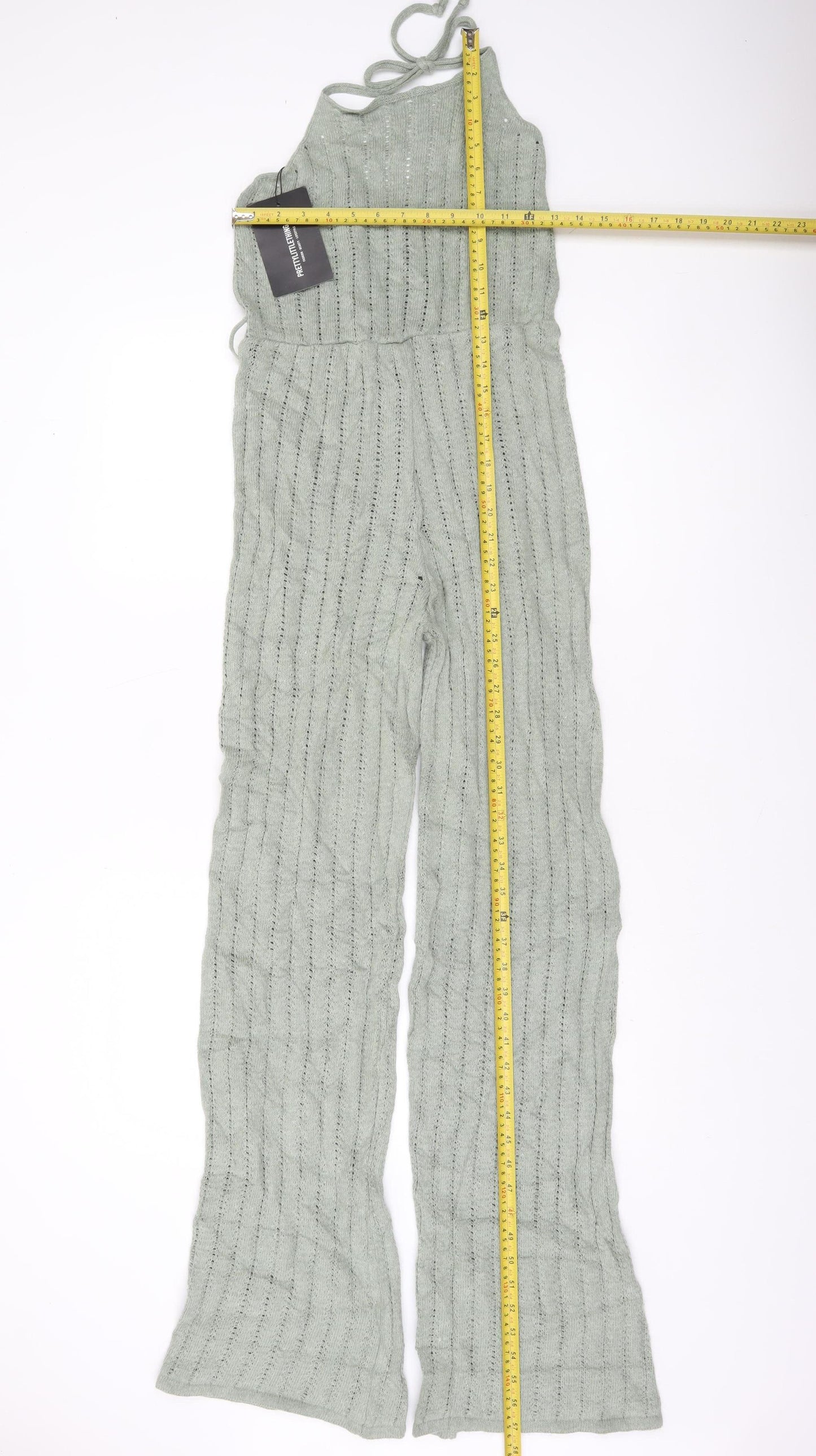 PrettyLittleThing Women’s Sage Green Knit Halterneck Jumpsuit Size M UK 12