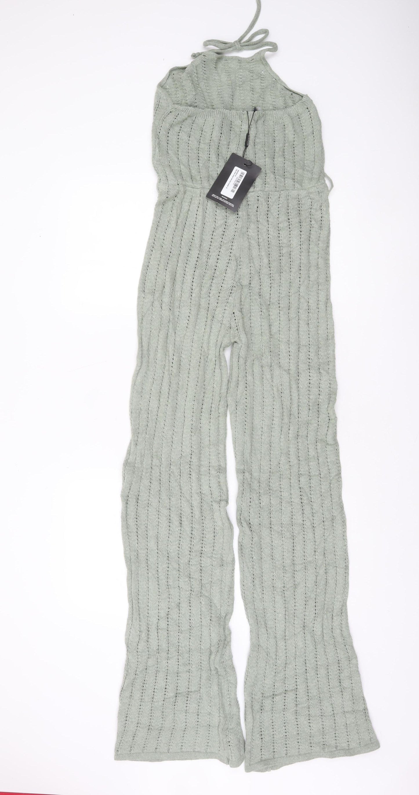 PrettyLittleThing Women’s Sage Green Knit Halterneck Jumpsuit Size M UK 12