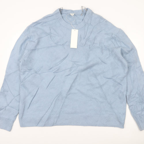 Women's Blue Cotton Blend Crew Neck Pullover Jumper Size 16