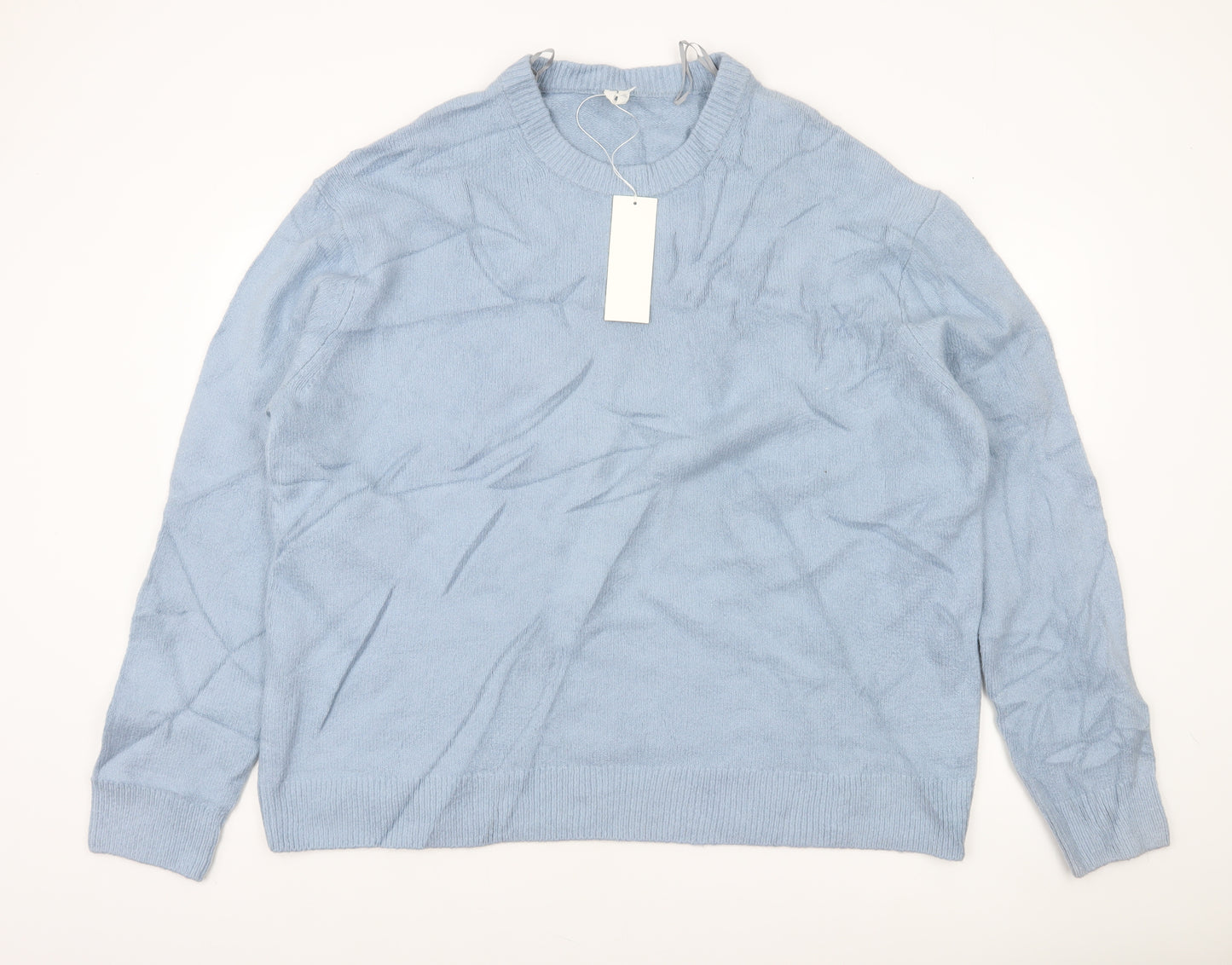 Women's Blue Cotton Blend Crew Neck Pullover Jumper Size 16
