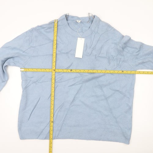 Women's Blue Cotton Blend Crew Neck Pullover Jumper Size 16