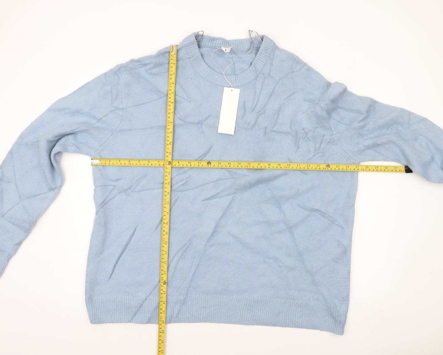 Women's Blue Cotton Blend Crew Neck Pullover Jumper Size 16