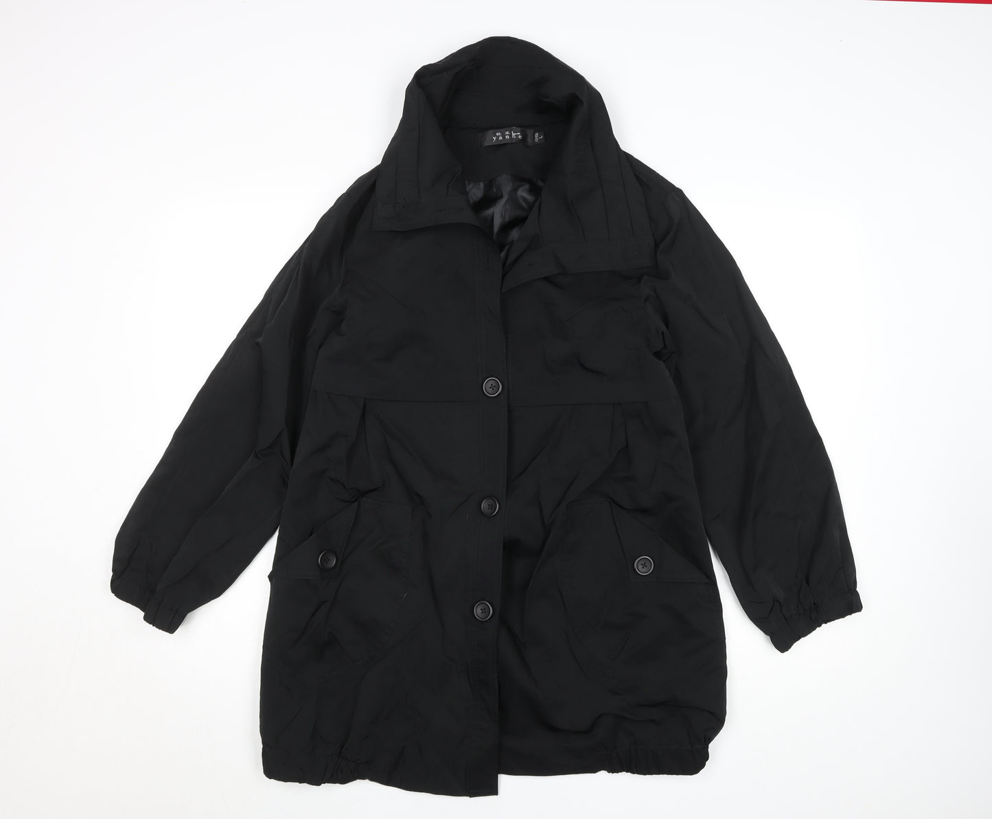 Yanhe Women's Black Mid-Length Overcoat Size 14 Lined Button Front