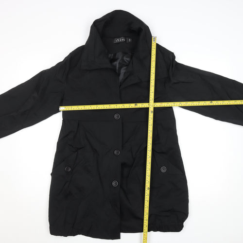 Yanhe Women's Black Mid-Length Overcoat Size 14 Lined Button Front