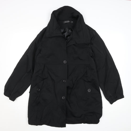 Yanhe Women's Black Mid-Length Overcoat Size 14 Lined Button Front