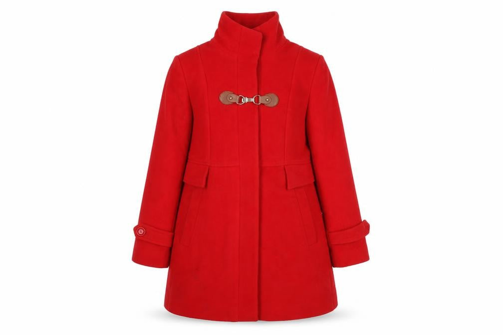 Front view of Madame Women's Red Mid-Length Belted Overcoat UK 10