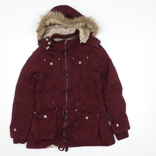That's It! Women’s Red Hooded Parka Jacket L Faux Fur Winter Coat