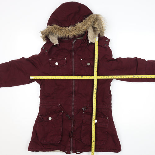 That's It! Women’s Red Hooded Parka Jacket L Faux Fur Winter Coat