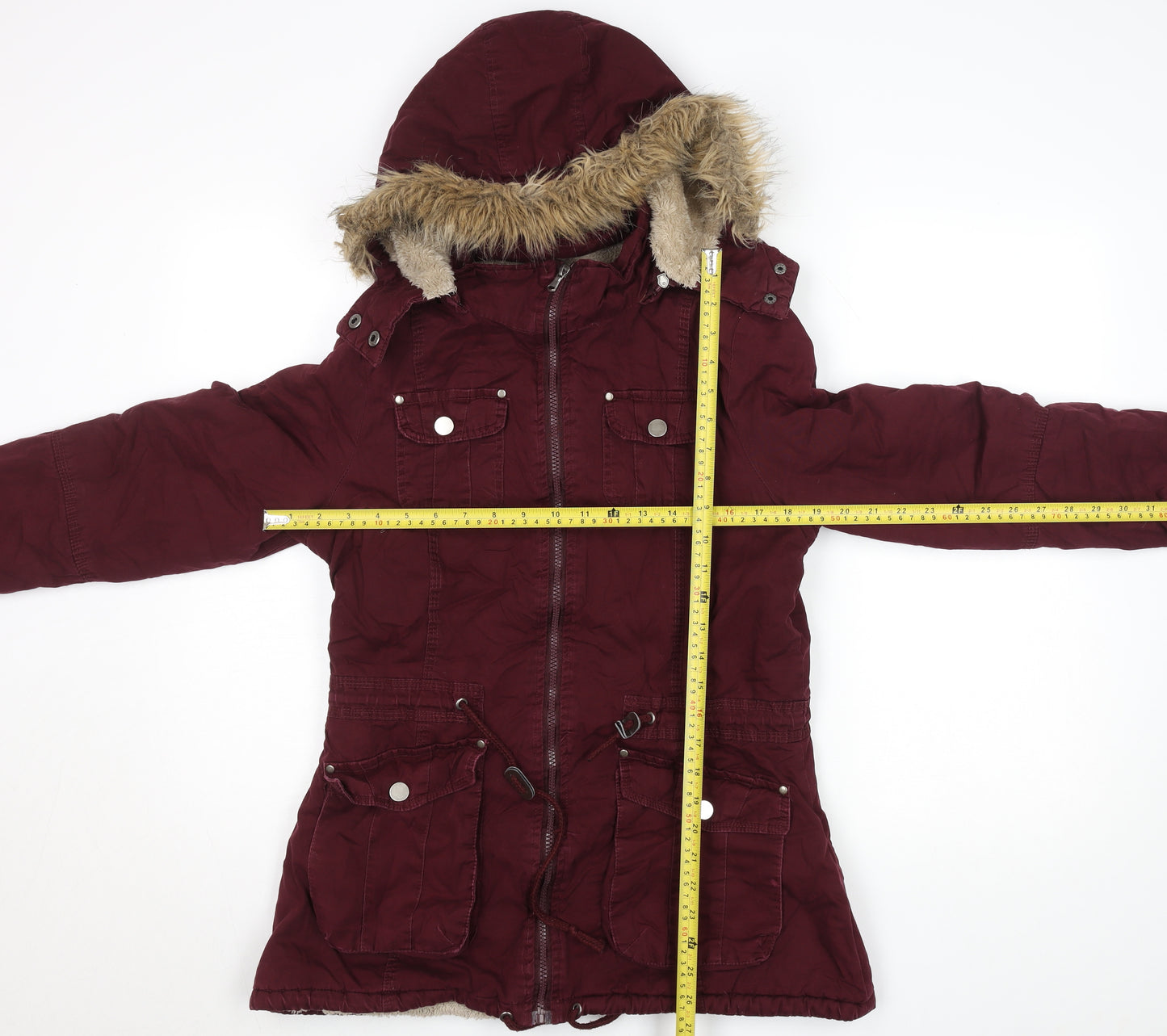That's It! Women’s Red Hooded Parka Jacket L Faux Fur Winter Coat