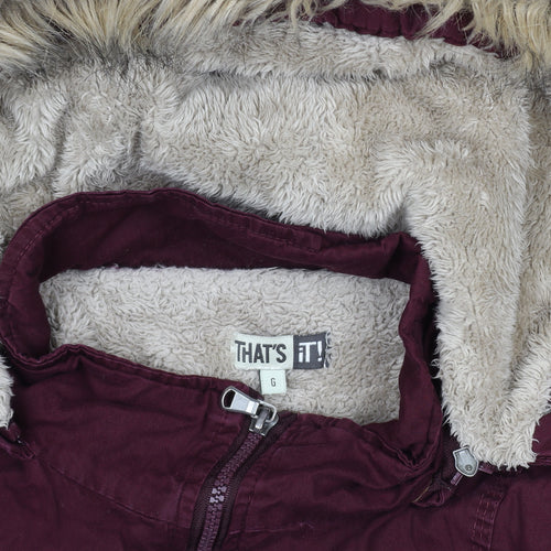That's It! Women’s Red Hooded Parka Jacket L Faux Fur Winter Coat