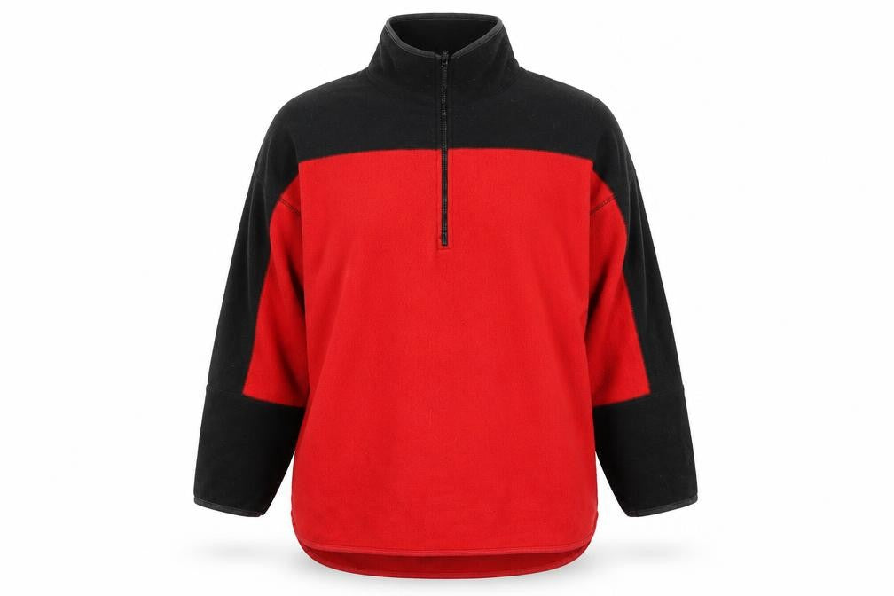 Front view of V Sport Women's Red Black 1/2 Zip Fleece Pullover Sweatshirt M