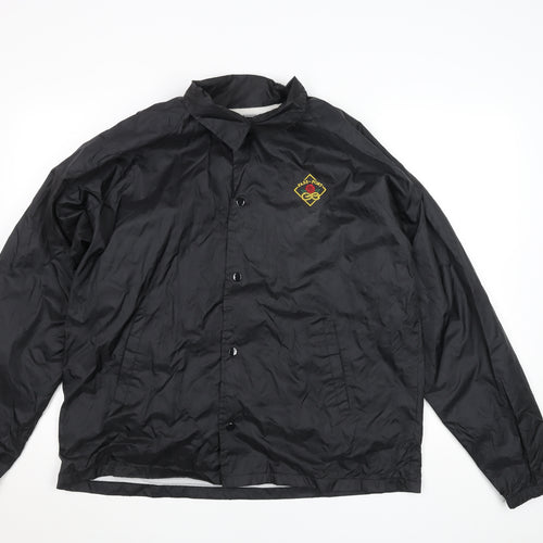 PASS PORT Women's Black Nylon Coach Jacket Size L Embroidered Logo