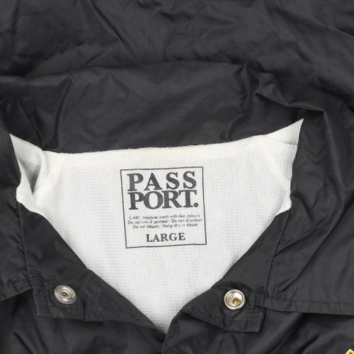 PASS PORT Women's Black Nylon Coach Jacket Size L Embroidered Logo